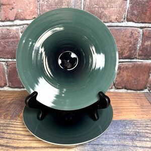 Vtg Set 2 Green Hackman Hydro Tuuli Enameled Aluminum Plates Finland B Flander